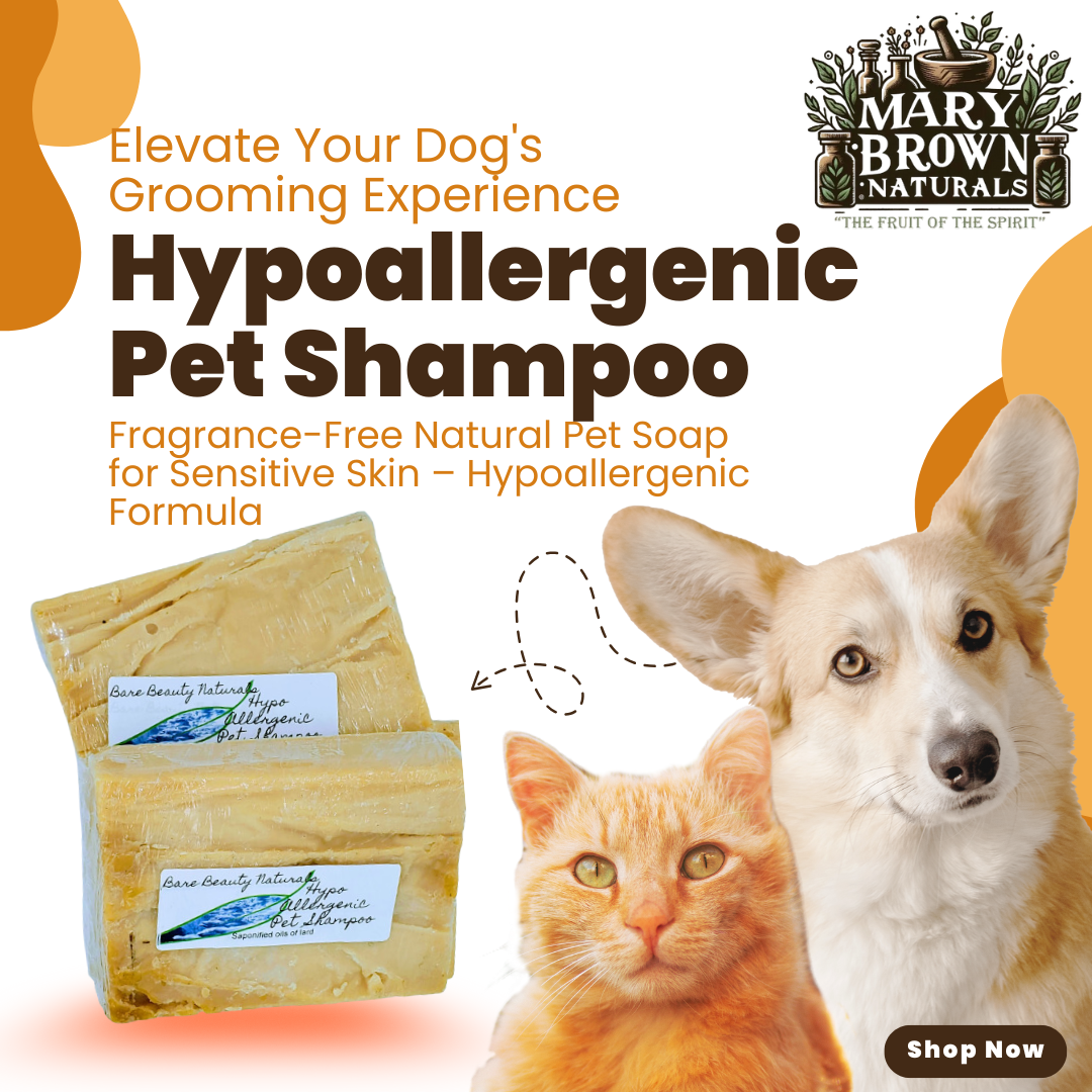 Hypoallergenic Natural Pet Shampoo - No Scent, No Color, No Additives // Free Exfoliating Soap Bag