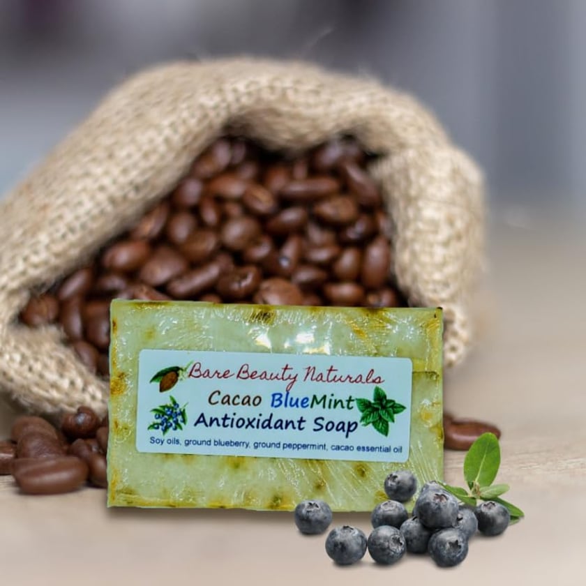 100% Natural Cacao BlueMint Antioxidant Soap // Free Exfoliating Soap Bag