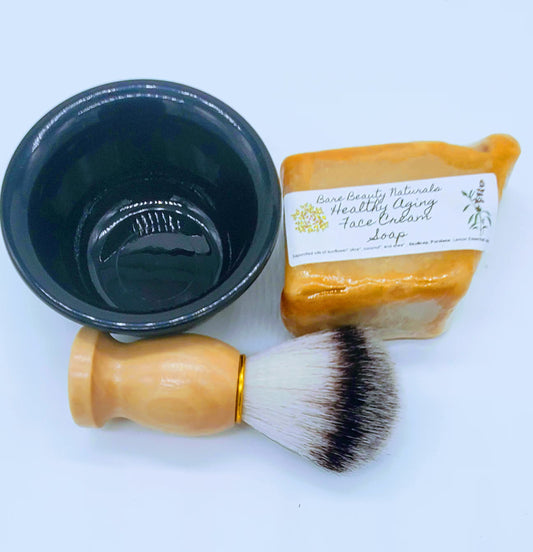 Vintage-Inspired Shaving Brush, Bowl and Razor Stand Combo