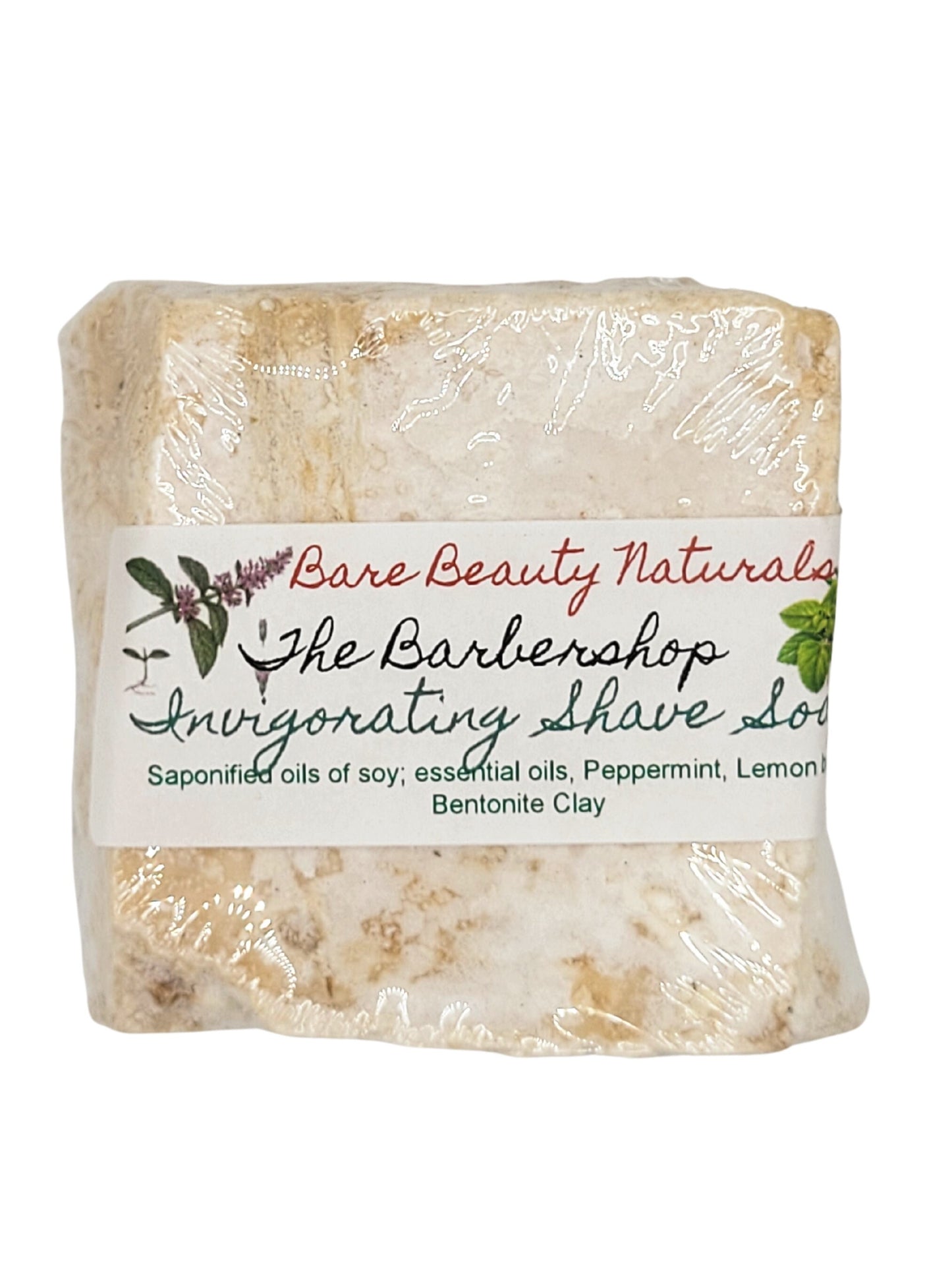 100% Natural Shaving Soap – The Barbershop Scent – Plant-Based with Peppermint, Lemon Balm, and Bentonite Clay // Free Exfoliating Soap Bag