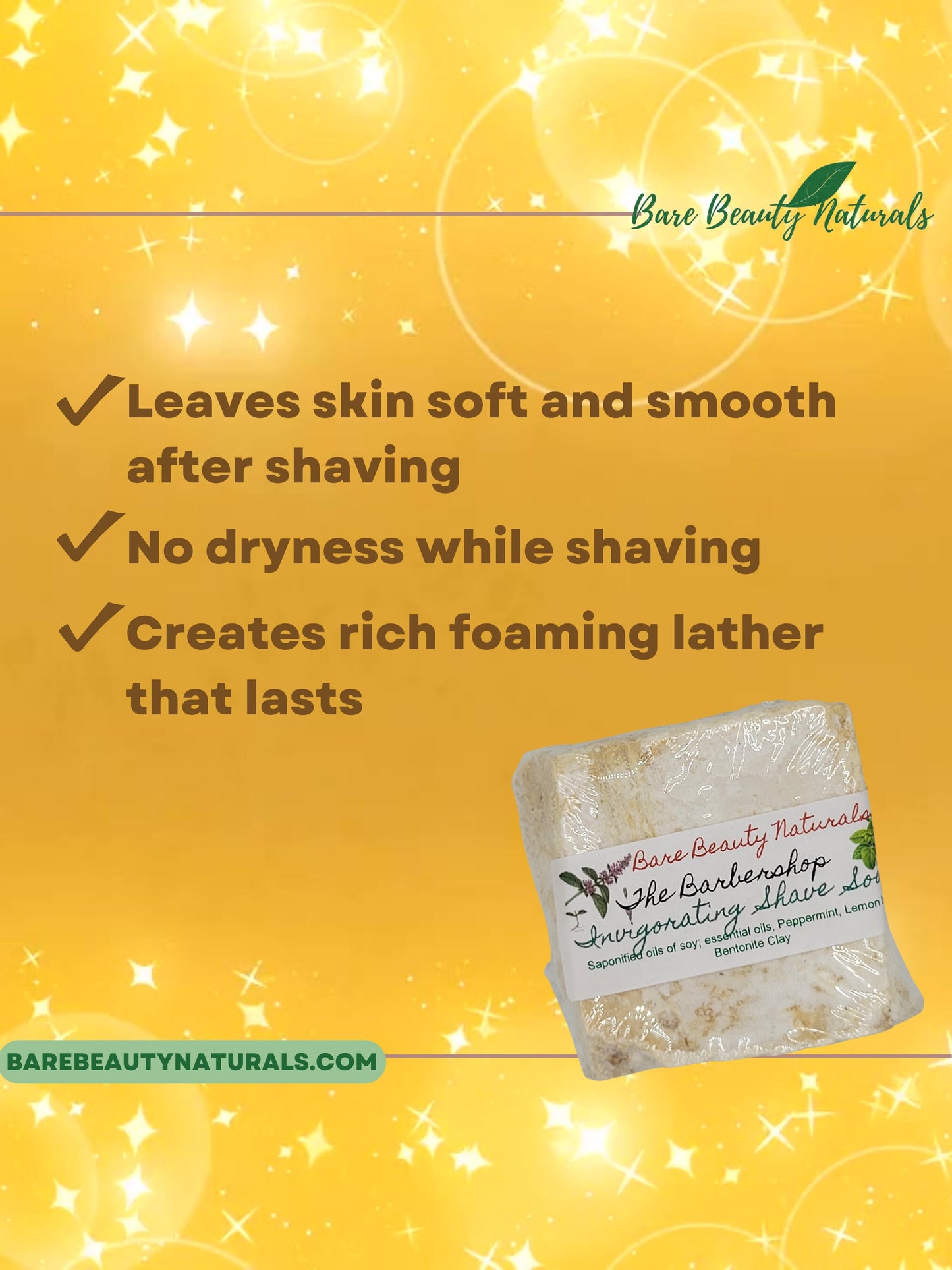 100% Natural Shaving Soap – The Barbershop Scent – Plant-Based with Peppermint, Lemon Balm, and Bentonite Clay // Free Exfoliating Soap Bag