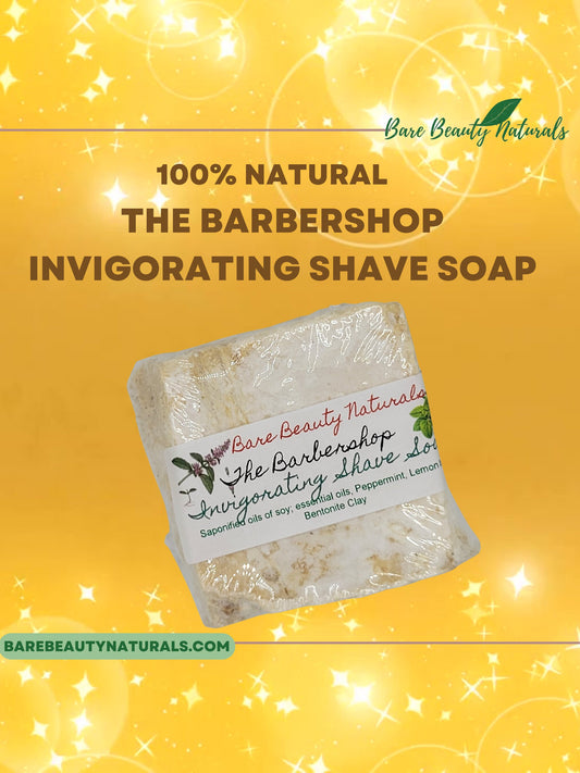 100% Natural Shaving Soap – The Barbershop Scent – Plant-Based with Peppermint, Lemon Balm, and Bentonite Clay // Free Exfoliating Soap Bag