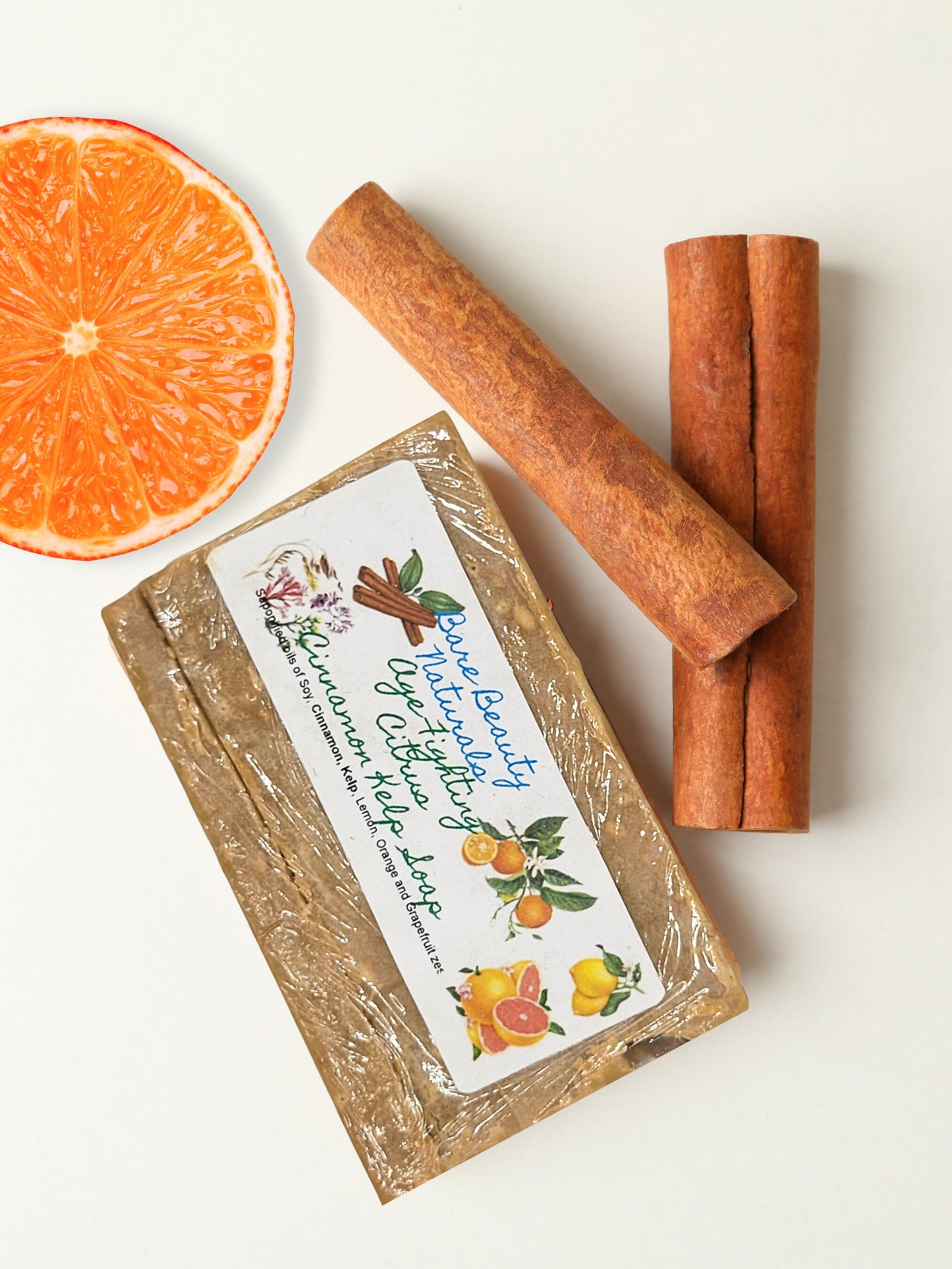 Invigorating Citrus Cinnamon Kelp Soap - Artisanal Handcrafted Bar // FREE Exfoliating Bag - Various Soap Cut Sizes