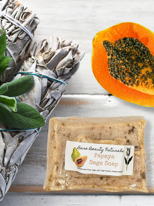 Botanical Fusion: Papaya Sage Handcrafted Soap // Free Exfoliating Soap Bag