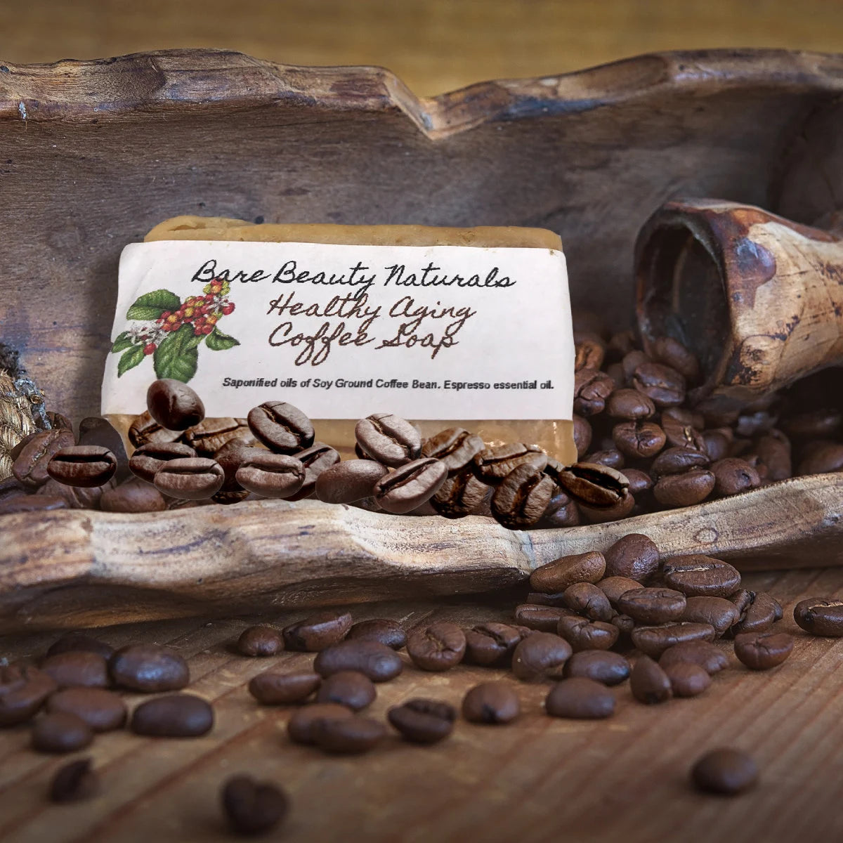 100% Natural Healthy Aging Coffee Soap // Free Exfoliating Soap Bag