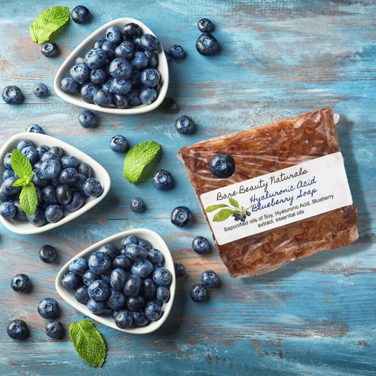 100% Natural Hyaluronic Acid Concentrated Blueberry Extract Soap // Free Exfoliating Soap Bag